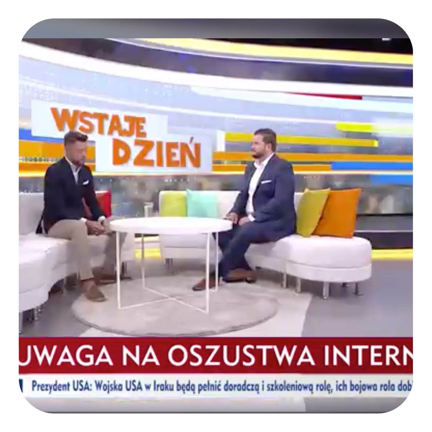 Interview in TV studio 'Wstaję Dzień' about internet fraud