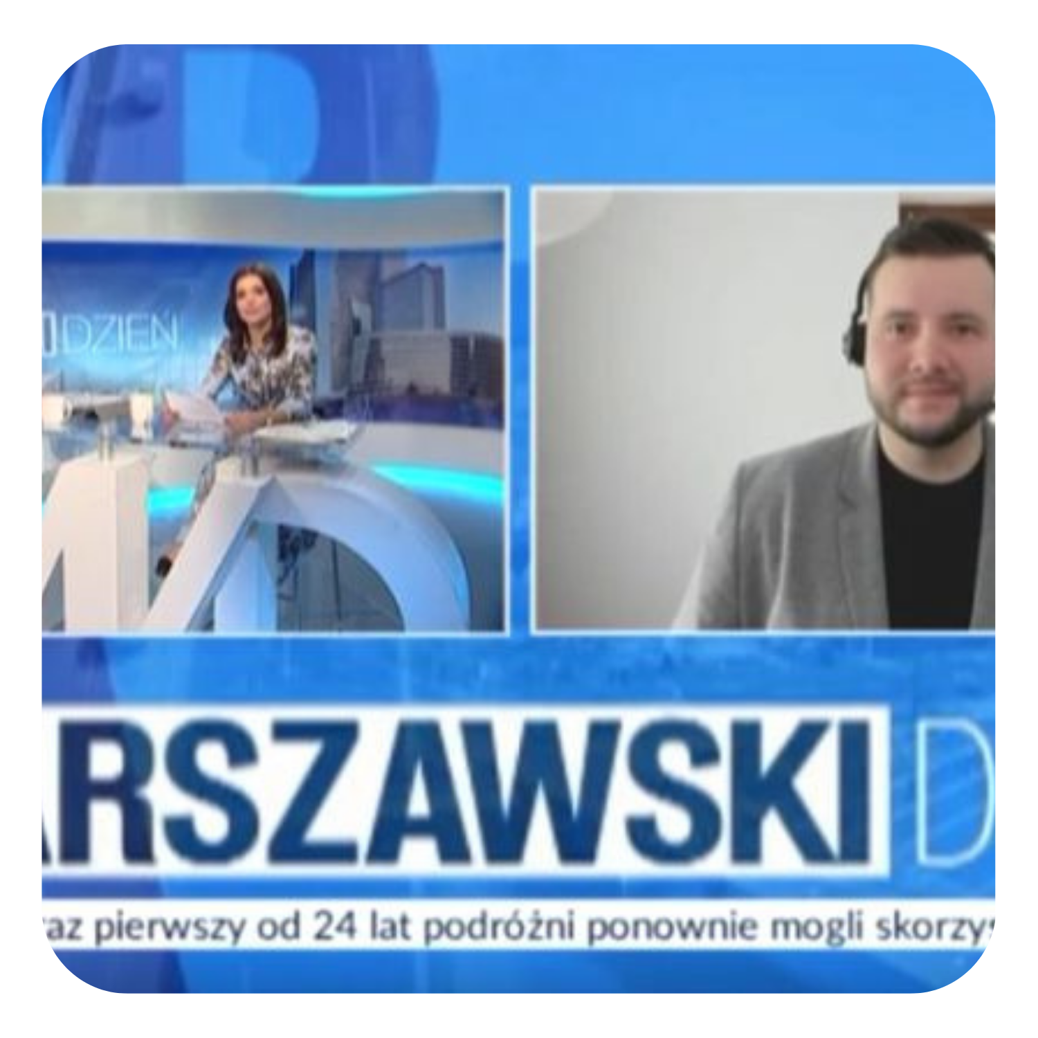 Remote TV interview — conversation in split-screen format