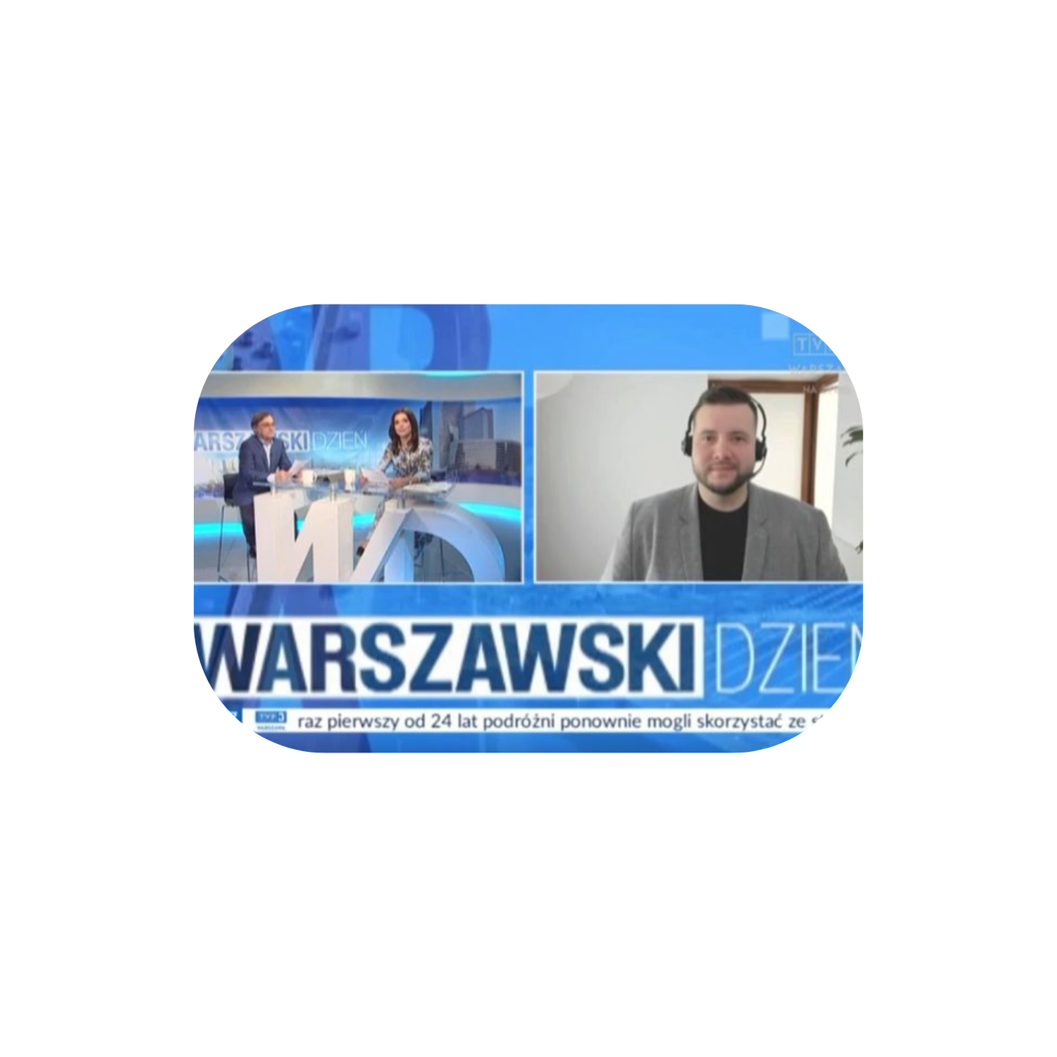 Remote TV interview — conversation in split-screen format